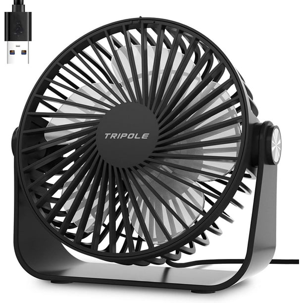 USB Desk Fan,EasyAcc 4 Inch Mini USB Table Fan Electric 4 Blades Portable Personal Fan with 360°Rotation and Adjustable Angle Cooling Floor Fan Fit All USB Device for Office Home Desktop Table Black
